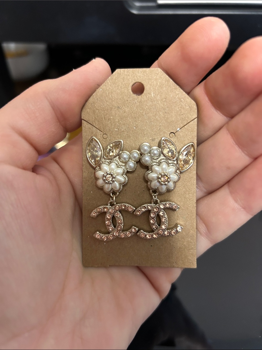 Pink Crystal & Pearl Flower Drop Earrings